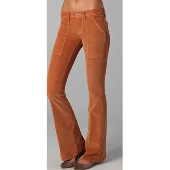 Nwts Mother Denim The Hazer Corduroy Flare Boot Pants Cogniac Brown Sz 27